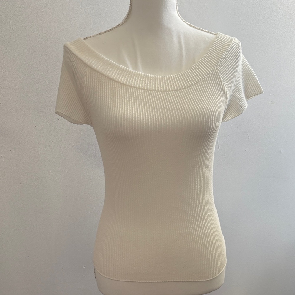 By Together Cream Ribbed Knit Blouse